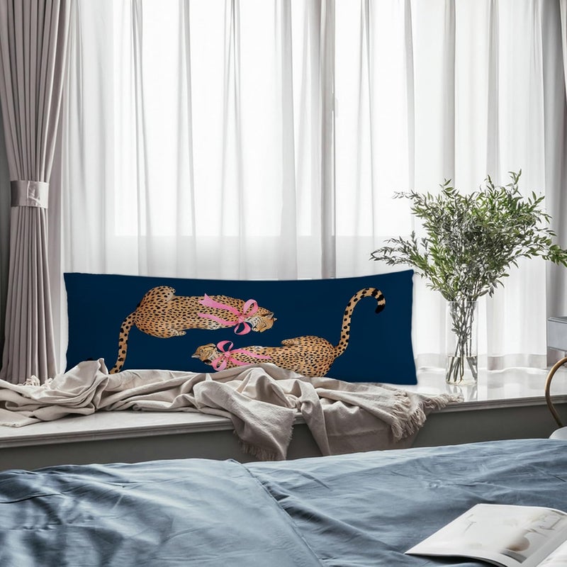 Exqcom Store Coquette Pink Bow Cheetah Body Pillow Covers 20x54, Leopard Print Room Decor, Trendy Navy Blue Cheetah Long Body Pillow Case Cover with Hidden Zipper for Women Adults Girls - Image 5